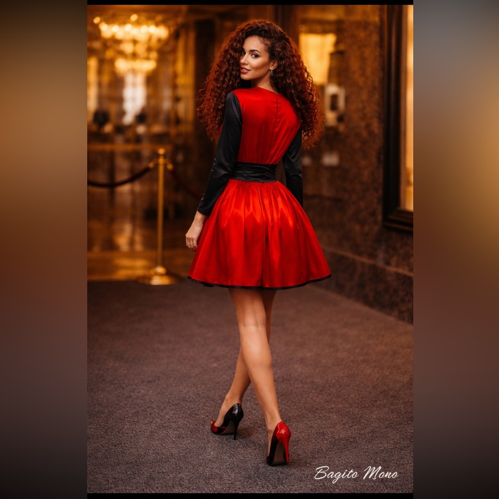 Red X Black Satin Dress